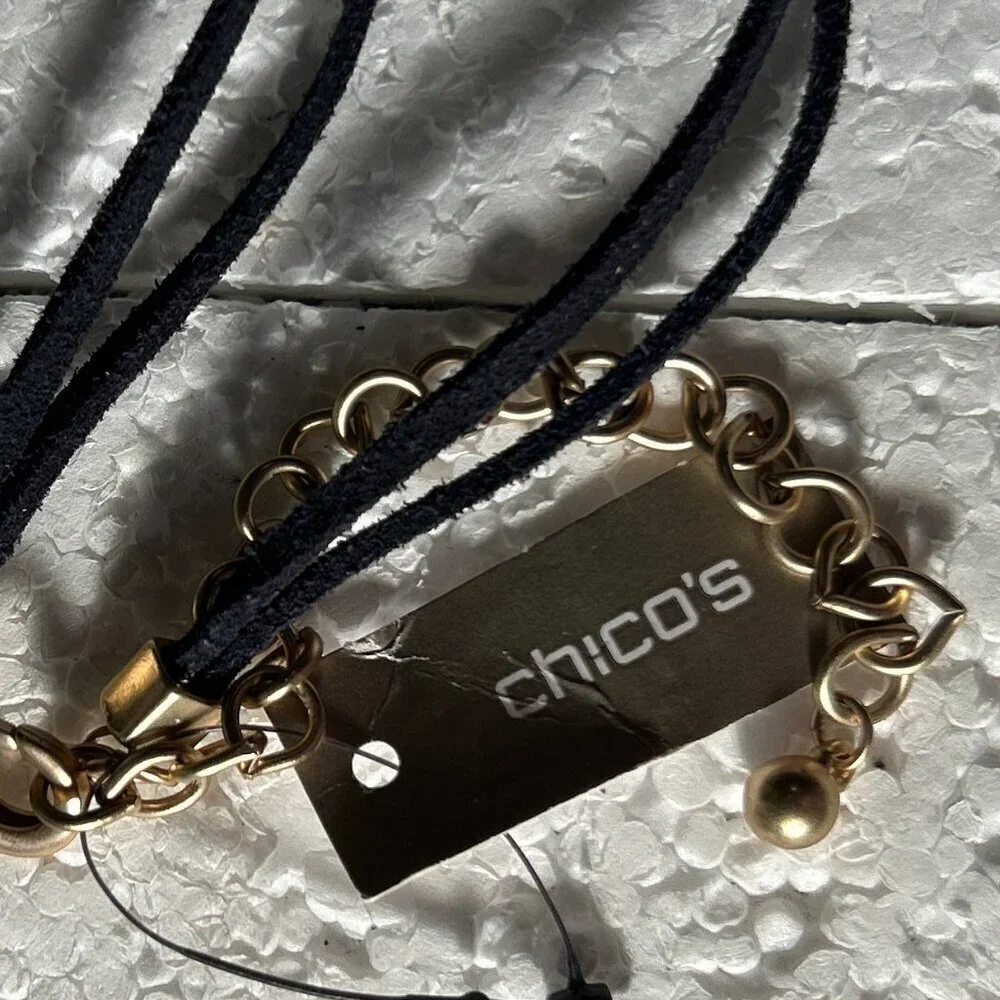 Chico's NWT Natalie Navy Pendant Necklace Modern Artsy Minimalist Timeless Retro